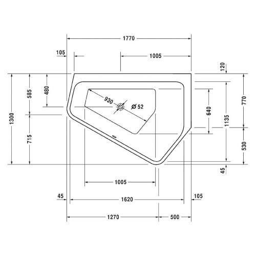 Immagine di Duravit PAIOVA 5 vasca L.177 P.130 cm con pannello integrato, installazione angolare a dx, colore bianco 700395000000000