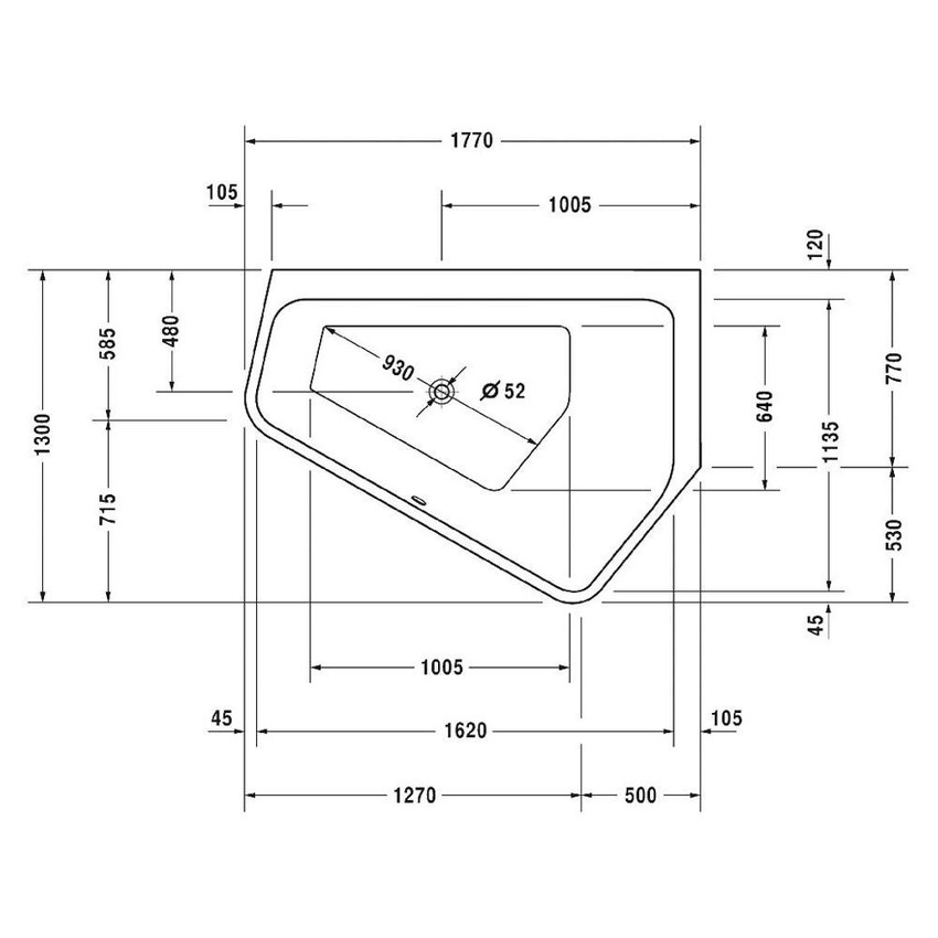 Immagine di Duravit PAIOVA 5 vasca L.177 P.130 cm con pannello integrato, installazione angolare a dx, colore bianco 700395000000000