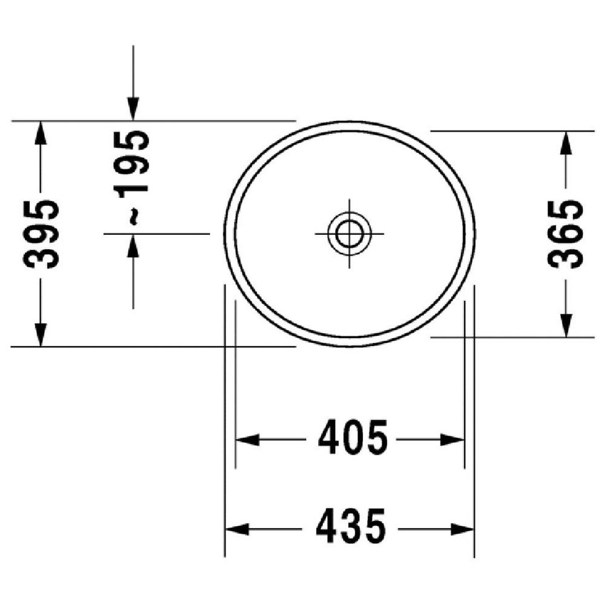 Immagine di Duravit STARCK 2 bacinella da appoggio soprapiano 43.5 cm senza foro per rubinetteria, con rettifica, senza troppopieno e senza bordo per rubinetteria, colore bianco 2321440000