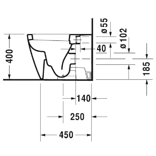Immagine di Duravit STARCK 2 vaso a pavimento a cacciata, a filo parete, con scarico orizzontale, senza sedile, fabbisogno di acqua di risciacquo 4,5 l, UWL classe 1, colore bianco 2128090000