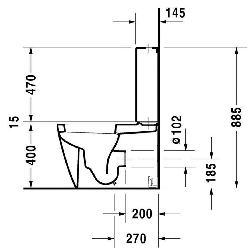 Immagine di Duravit STARCK 2 vaso monoblocco a pavimento, a cacciata, senza sedile e senza cassetta, fabbisogno di acqua di risciacquo 4,5 l, UWL classe 1, colore bianco 2145090000