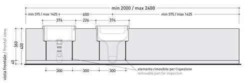 Immagine di Flaminia UNA mobile L.200 P.45 H.40 cm per vaso (UNA/WC) o bidet (UNA/B) da semincasso, in pietraluce, colore blu ultramarina finitura lucido UNA240WBBU
