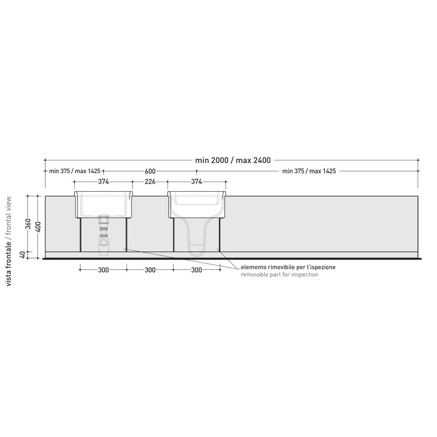 Immagine di Flaminia UNA mobile L.200 P.45 H.40 cm per vaso (UNA/WC) o bidet (UNA/B) da semincasso, in pietraluce, colore blu ultramarina finitura lucido UNA240WBBU