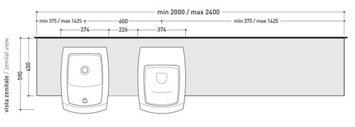 Immagine di Flaminia UNA mobile L.200 P.45 H.40 cm per vaso (UNA/WC) o bidet (UNA/B) da semincasso, in pietraluce, colore blu ultramarina finitura lucido UNA240WBBU