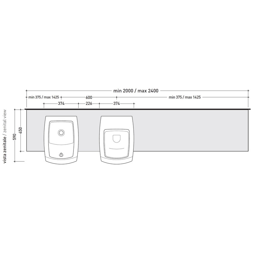 Immagine di Flaminia UNA mobile L.200 P.45 H.40 cm per vaso (UNA/WC) o bidet (UNA/B) da semincasso, in pietraluce, colore blu ultramarina finitura lucido UNA240WBBU