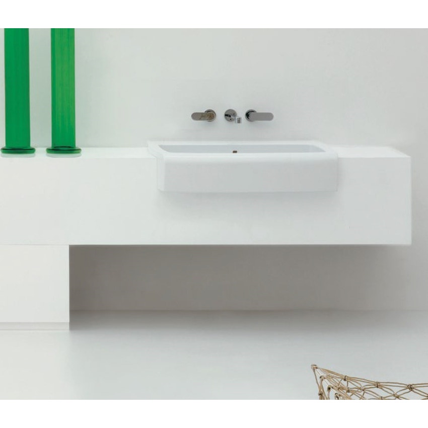 Immagine di Flaminia UNA mobile L.100 P.45 H.40 cm per lavabo Una 75 da semincasso (UNA75L), in pietraluce, colore bianco finitura lucido UNA75C1B