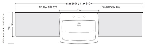 Immagine di Flaminia UNA mobile L.200 P.45 H.40 cm per lavabo Una 75 da semincasso (UNA75L), in pietraluce, colore blu ultramarina finitura lucido UNA75C2BU