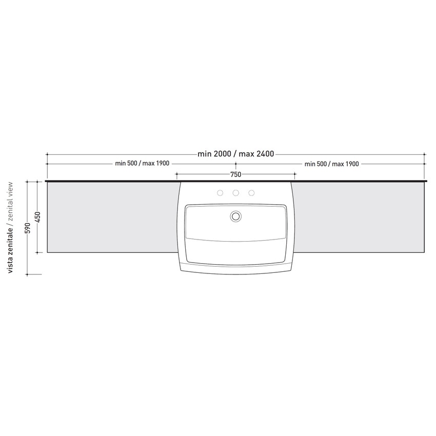 Immagine di Flaminia UNA mobile L.200 P.45 H.40 cm per lavabo Una 75 da semincasso (UNA75L), in pietraluce, colore blu ultramarina finitura lucido UNA75C2BU