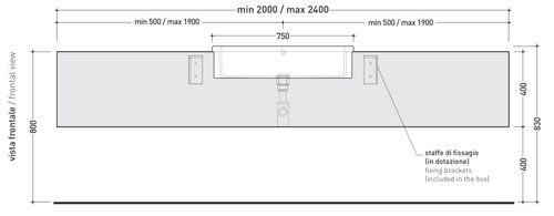 Immagine di Flaminia UNA mobile L.200 P.45 H.40 cm per lavabo Una 75 da semincasso (UNA75L), in pietraluce, colore blu ultramarina finitura lucido UNA75C2BU