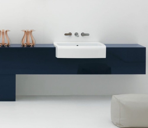 Immagine di Flaminia UNA mobile L.200 P.45 H.40 cm per lavabo Una 75 da semincasso (UNA75L), in pietraluce, colore blu ultramarina finitura lucido UNA75C2BU