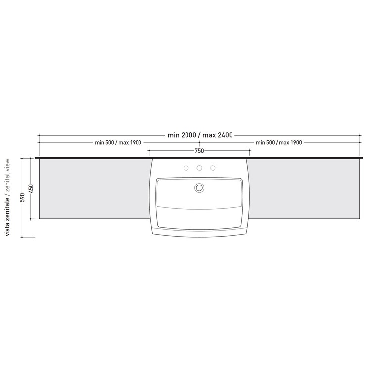 Flaminia F68081NE FORTY6 mensola L.110 P.46 H.10 cm, per lavabo Nuda 85  (art.5080-5081), colore nero finitura lucido