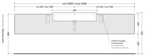 Immagine di Flaminia UNA mobile L.200 P.45 H.40 cm per lavabo Una 90 (UNA90L), in pietraluce, colore nero finitura lucido UNA90C2NE