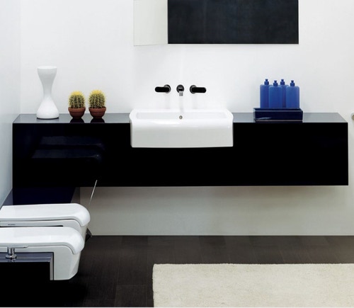 Immagine di Flaminia UNA mobile L.200 P.45 H.40 cm per lavabo Una 90 (UNA90L), in pietraluce, colore nero finitura lucido UNA90C2NE