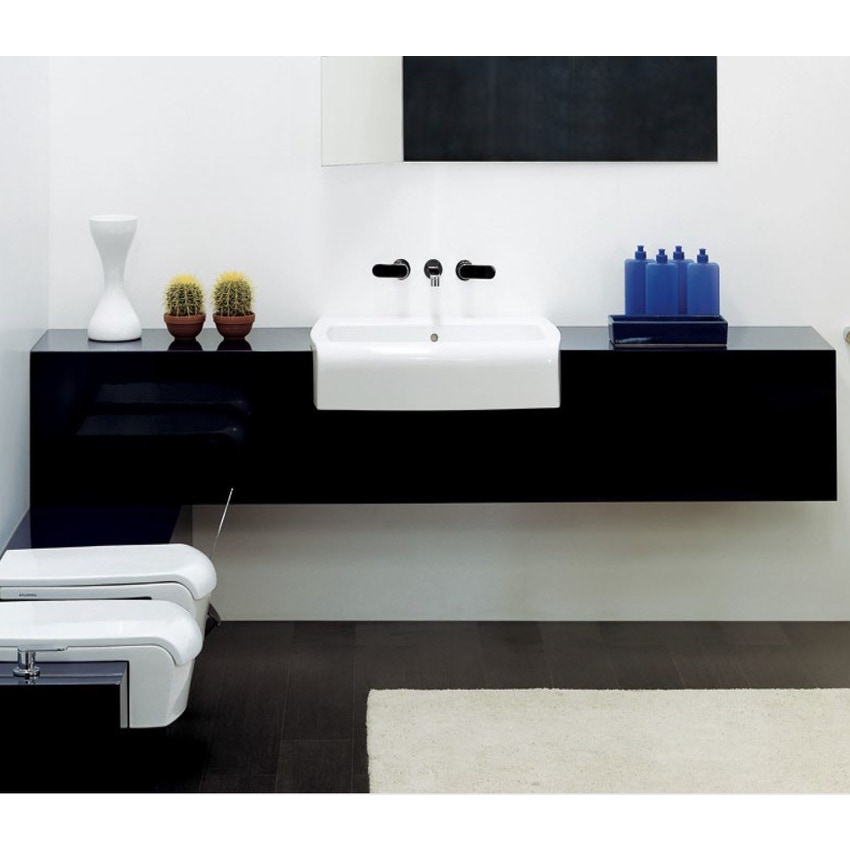 Immagine di Flaminia UNA mobile L.200 P.45 H.40 cm per lavabo Una 90 (UNA90L), in pietraluce, colore nero finitura lucido UNA90C2NE