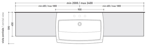 Immagine di Flaminia UNA mobile L.200 P.45 H.40 cm per lavabo Una 90 (UNA90L), in pietraluce, colore nero finitura lucido UNA90C2NE