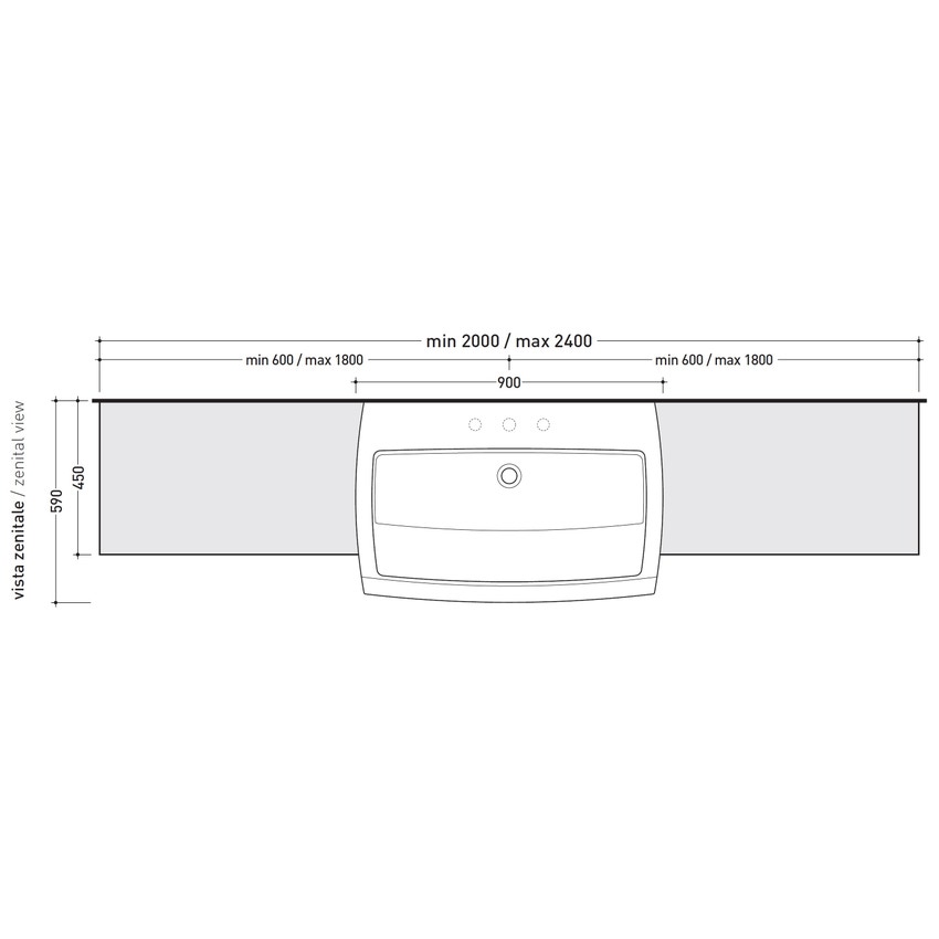 Immagine di Flaminia UNA mobile L.200 P.45 H.40 cm per lavabo Una 90 (UNA90L), in pietraluce, colore nero finitura lucido UNA90C2NE
