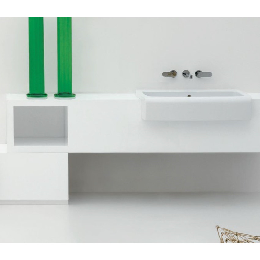Immagine di Flaminia UNA mobile L.160 P.45 H.40 cm per lavabo Una 90 (UNA90L), in pietraluce, con vano portaoggetti a destra o sinistra, colore bianco finitura lucido UNA90V1B