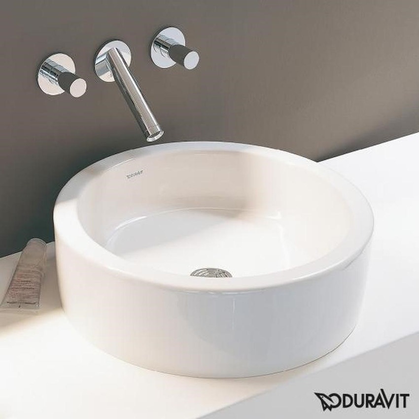 Immagine di Duravit STARCK 1 bacinella da appoggio soprapiano 46 cm senza foro per rubinetteria, con rettifica, senza troppopieno, senza bordo per rubinetteria, colore bianco 0445460000