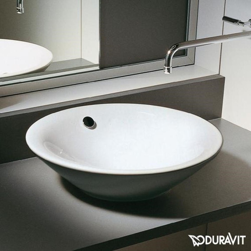 Immagine di Duravit STARCK 1 bacinella da appoggio soprapiano 53 cm senza foro per rubinetteria, con rettifica, con troppopieno, senza bordo per rubinetteria, colore bianco 0408530000
