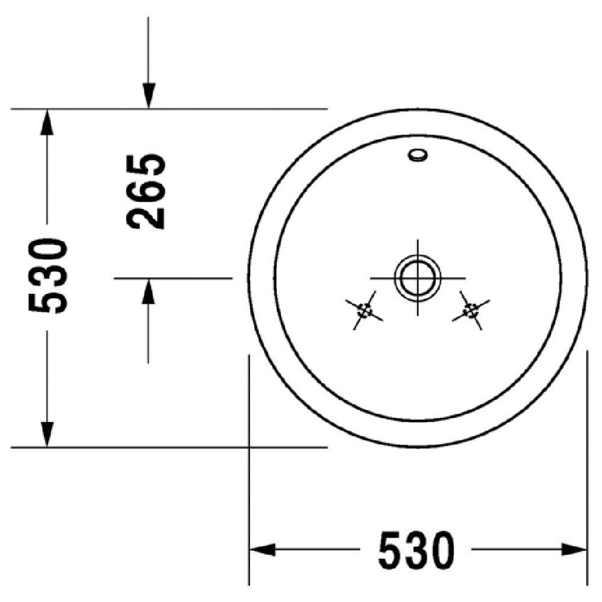 Immagine di Duravit STARCK 1 bacinella da appoggio soprapiano 53 cm senza foro per rubinetteria, con rettifica, con troppopieno, senza bordo per rubinetteria, colore bianco 0447530000
