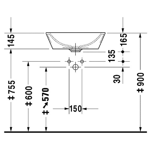 Immagine di Duravit STARCK 1 bacinella da appoggio soprapiano 53 cm senza foro per rubinetteria, con rettifica, con troppopieno, senza bordo per rubinetteria, colore bianco 0447530000