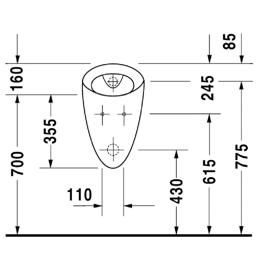 Immagine di Duravit STARCK 1 orinatoio con entrate e uscite nascoste, ad aspirazione, senza coperchio e con mosca, colore bianco 0834320007