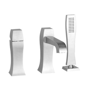 Immagine di Gessi MIMI gruppo bordo vasca 3 fori con bocca di erogazione, deviatore, flessibile 150 cm e doccetta anticalcare, finitura finox 31137#149