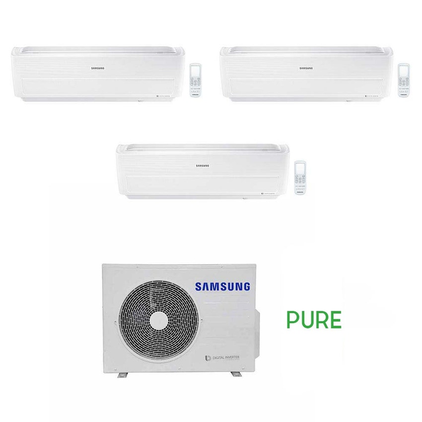 Immagine di Samsung WINDFREE PURE R32 Climatizzatore trial split inverter WiFi, bianco | unità esterna 5.2 kW unità interne 7000+7000+7000 BTU AJ052RCJ3EG/EU+3xAR07NXCXAWKNEU