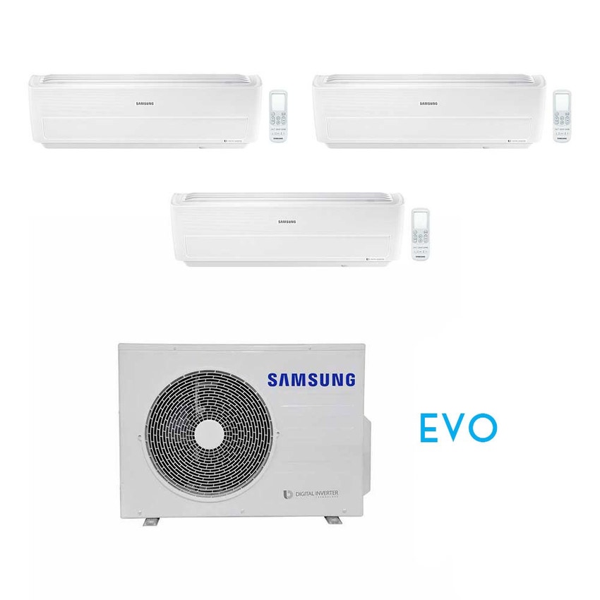 Immagine di Samsung WINDFREE EVO R32 Climatizzatore trial split inverter WiFi, bianco | unità esterna 5.2 kW unità interne 9000+9000+12000 BTU AJ052RCJ3EG/EU+2xAR09RXPXBWKNEU+AR12RXPXBWKNEU