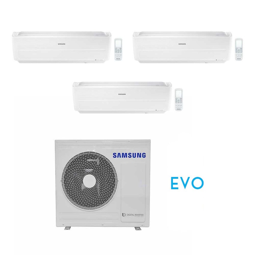 Immagine di Samsung WINDFREE EVO R32 Climatizzatore trial split inverter WiFi, bianco | unità esterna 6.8 kW unità interne 9000+12000+12000 BTU AJ068RCJ3EG/EU+AR09RXPXBWKNEU+2xAR12RXPXBWKNEU