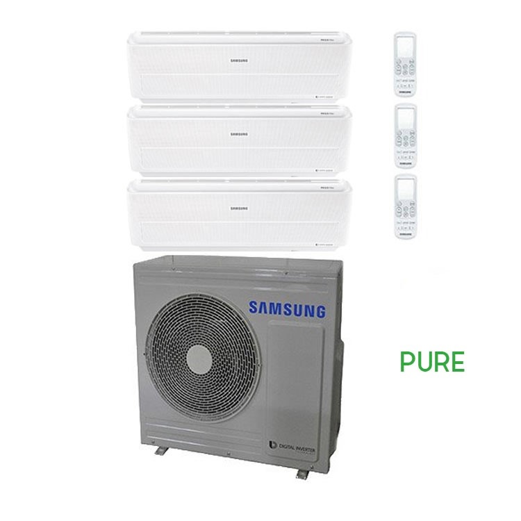 Immagine di Samsung WINDFREE PURE Climatizzatore trial split inverter WiFi Bianco | unità esterna 6.8 kW unità interne 12000+12000+12000 BTU AJ068MCJ3EH/EU+3xAR12NXCXAWKNEU