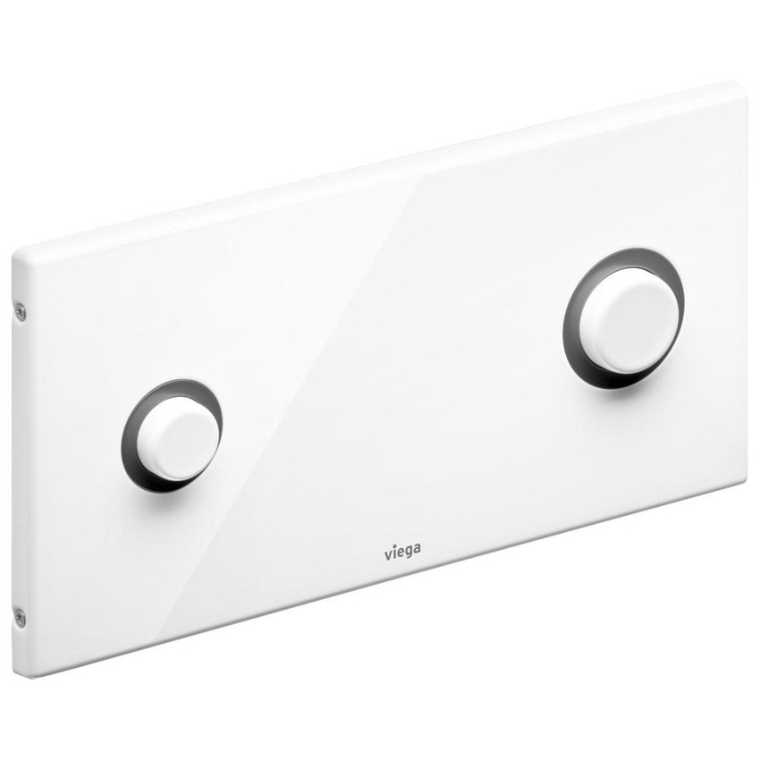 Immagine di Viega VISING FOR PUBLIC 2 placca di comando finitura acciaio inox spazzolato bianco con il tasto finitura acciaio inox bianco 672065