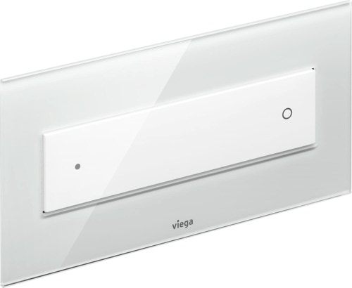 Immagine di Viega VISING FOR STYLE 12 placca di comando per wc finitura vetro trasparente/grigio chiaro con tasto in materiale plastico bianco alpino 690595