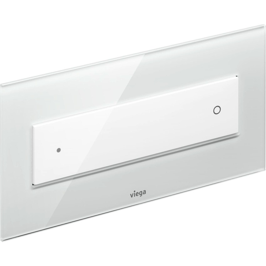 Immagine di Viega VISING FOR STYLE 12 placca di comando per wc finitura vetro trasparente/grigio chiaro con tasto in materiale plastico bianco alpino 690595