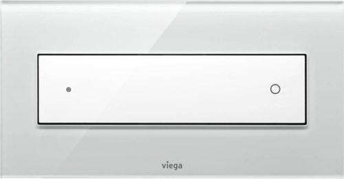 Immagine di Viega VISING FOR STYLE 12 placca di comando per wc finitura vetro trasparente/grigio chiaro con tasto in materiale plastico bianco alpino 690595
