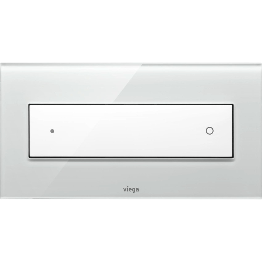 Immagine di Viega VISING FOR STYLE 12 placca di comando per wc finitura vetro trasparente/grigio chiaro con tasto in materiale plastico bianco alpino 690595