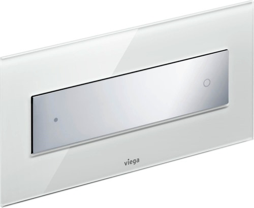 Immagine di Viega VISING FOR STYLE 12 placca di comando per wc finitura vetro trasparente/grigio chiaro con tasto in materiale plastico cromato 690601