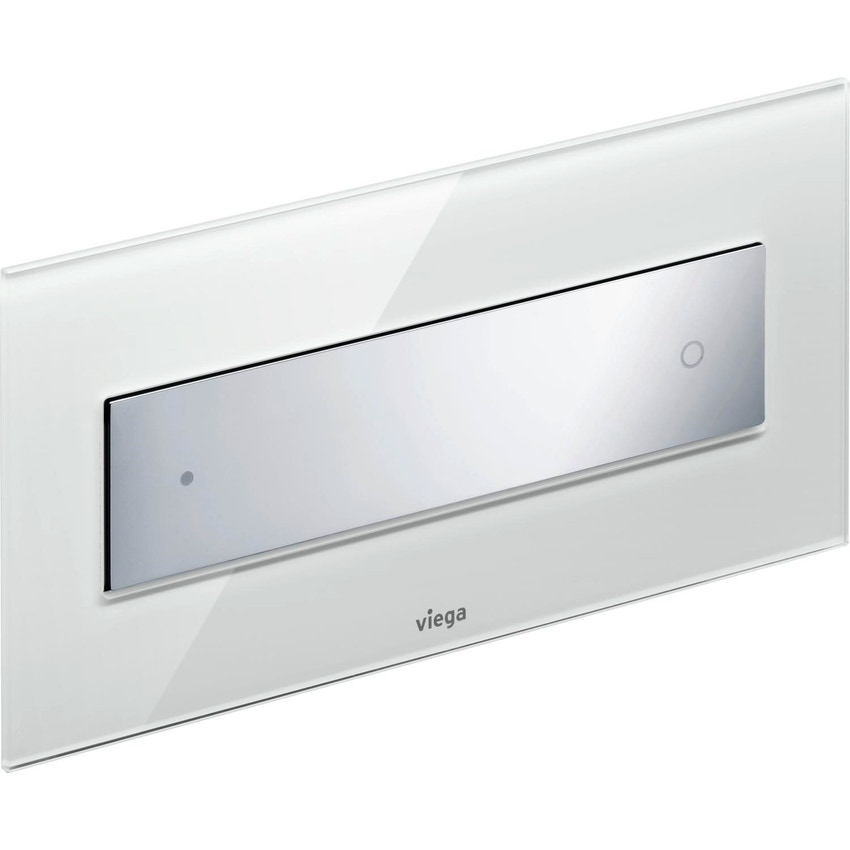 Immagine di Viega VISING FOR STYLE 12 placca di comando per wc finitura vetro trasparente/grigio chiaro con tasto in materiale plastico cromato 690601
