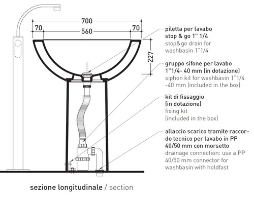 Immagine di Flaminia FONTE FONTANA 70 lavabo da appoggio 70 cm, e colonna, colore bianco finitura lucido FN70L+FN70C