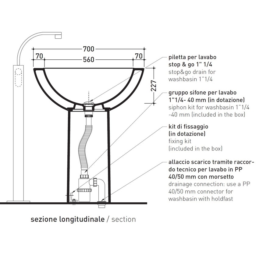Immagine di Flaminia FONTE FONTANA 70 lavabo da appoggio 70 cm, e colonna, colore bianco finitura lucido FN70L+FN70C