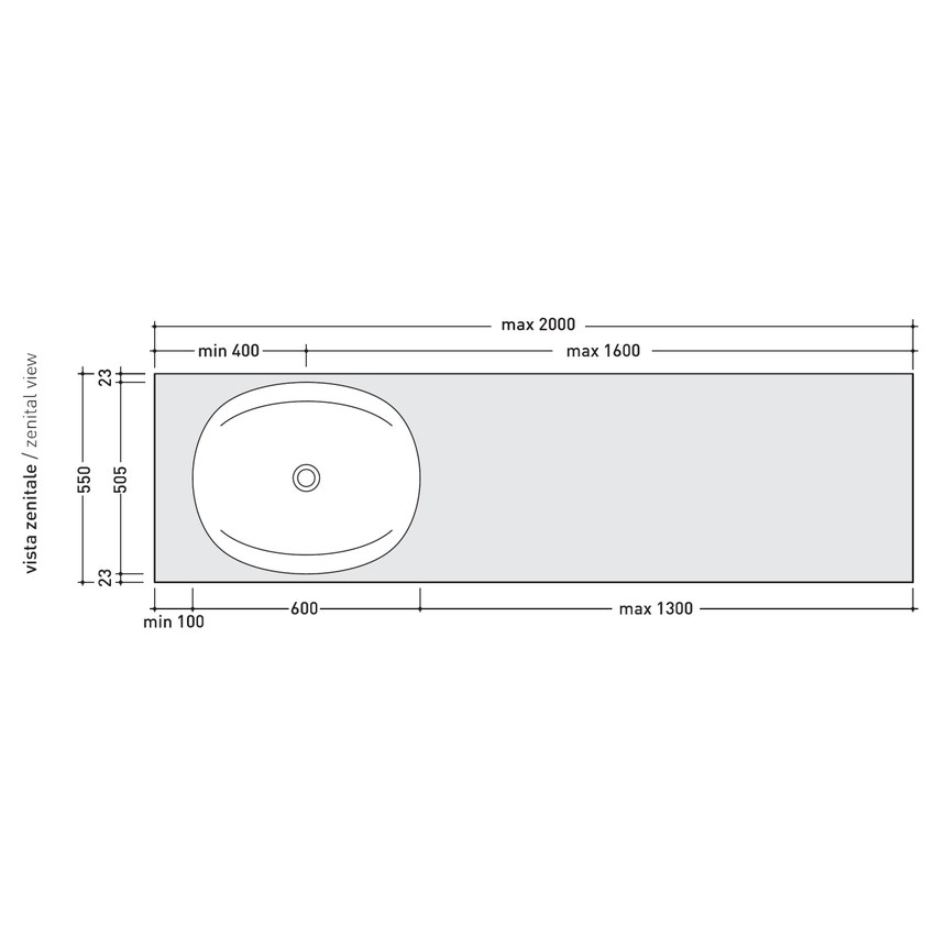 Flaminia IO60M4B150 IO mensola L.150 P.55 con foro centrale per lavabo IO60  (art. IO4260), in pietraluce, colore bianco finitura lucido