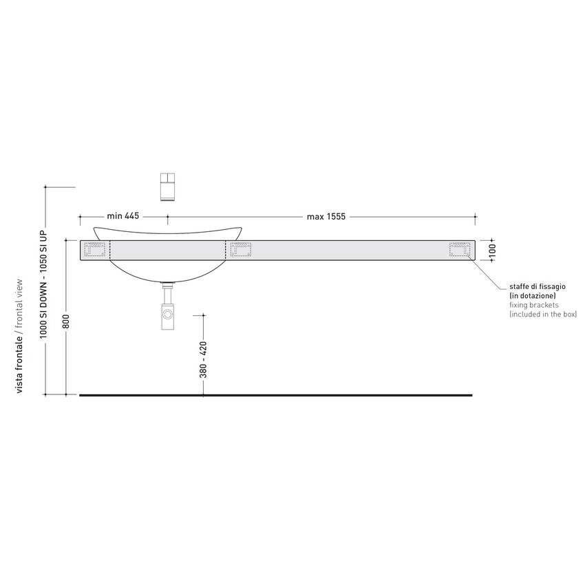 Immagine di Flaminia IO mensola L.200 P.55 con foro centrale per lavabo IO75 (art. IO4275), finitura rovere moro IO75M3RM