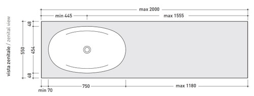 Immagine di Flaminia IO mensola L.150 P.55 con foro centrale per lavabo IO75 (art. IO4275), finitura rovere moro IO75M2RM