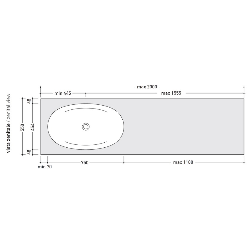 Immagine di Flaminia IO mensola L.150 P.55 con foro centrale per lavabo IO75 (art. IO4275), finitura rovere moro IO75M2RM