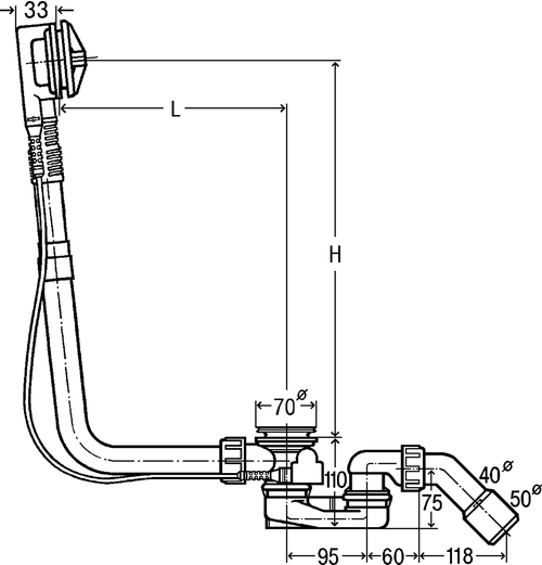 Immagine di Viega MULTIPLEX colonna scarico vasca automatica h 180-430 e accessori di completamento, finitura cromo 111069-724597