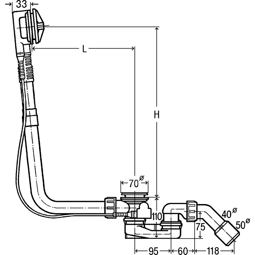 Immagine di Viega MULTIPLEX colonna scarico vasca automatica h 180-430 e accessori di completamento, finitura cromo 111069-724597