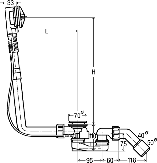 Immagine di Viega MULTIPLEX colonna scarico vasca automatica h 180-400 103071