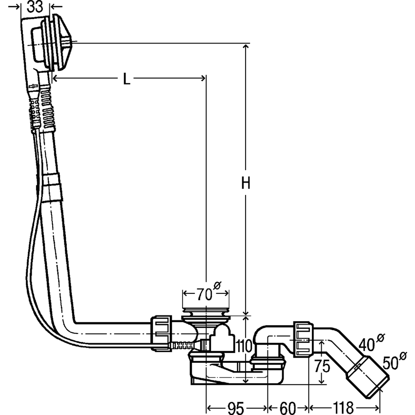 Immagine di Viega MULTIPLEX colonna scarico vasca automatica h 180-400 103071