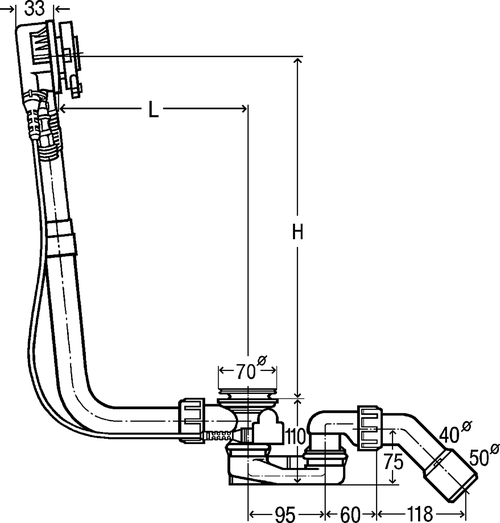 Immagine di Viega MULTIPLEX TRIO colonna scarico vasca automatica con erogazione dal troppopieno h 180-430 e accessori di completamento, finitura cromo 727970-724580