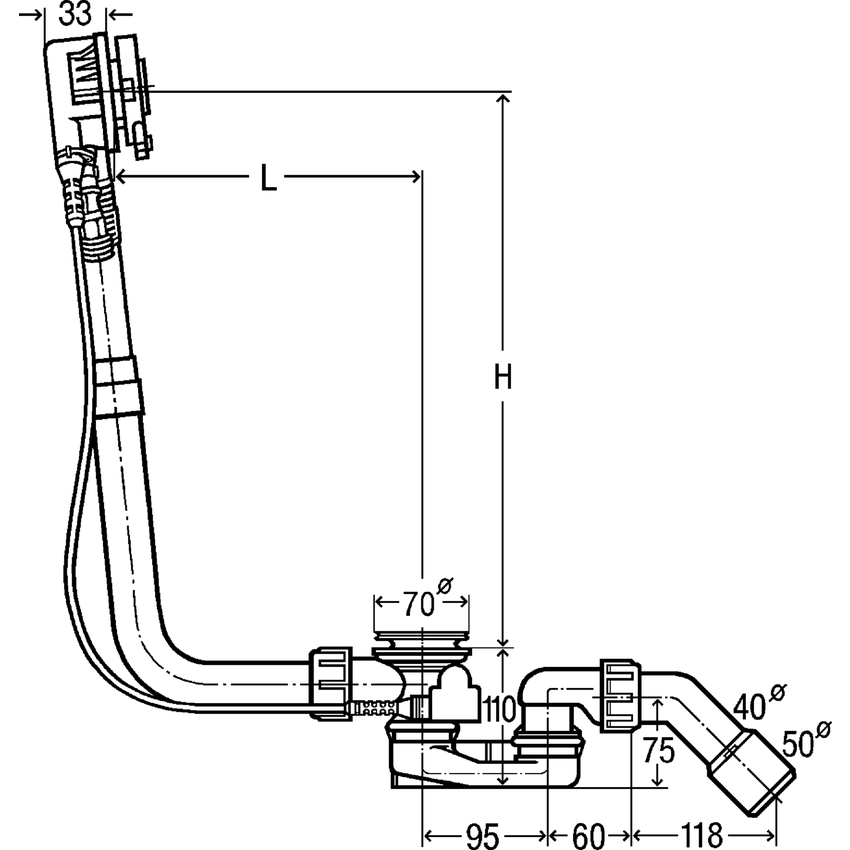 Immagine di Viega MULTIPLEX TRIO colonna scarico vasca automatica con erogazione dal troppopieno h 180-430 e accessori di completamento, finitura cromo 727970-724580